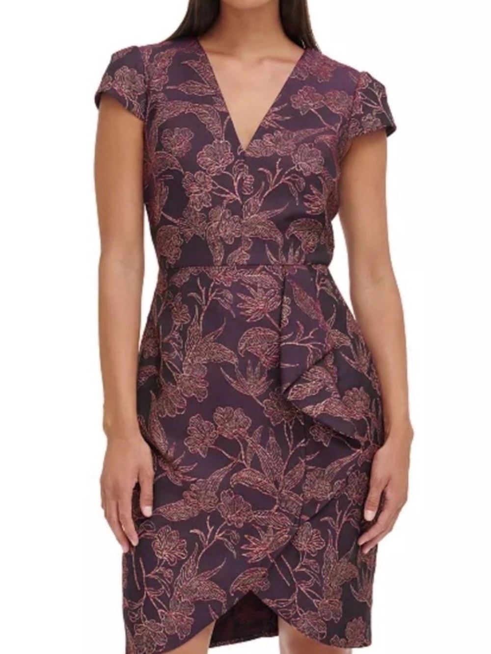 Vince Camuto Jacquard Wrap-Front Cap-Sleeve Dress Size 18